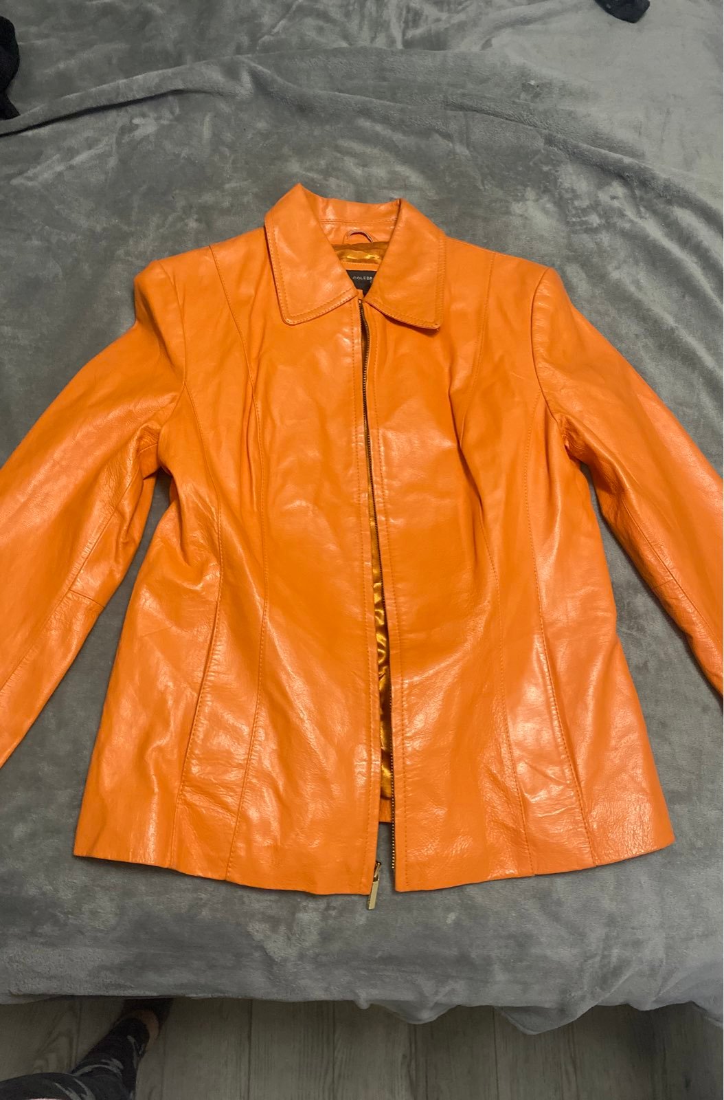 Orange Faux Leather Jacket