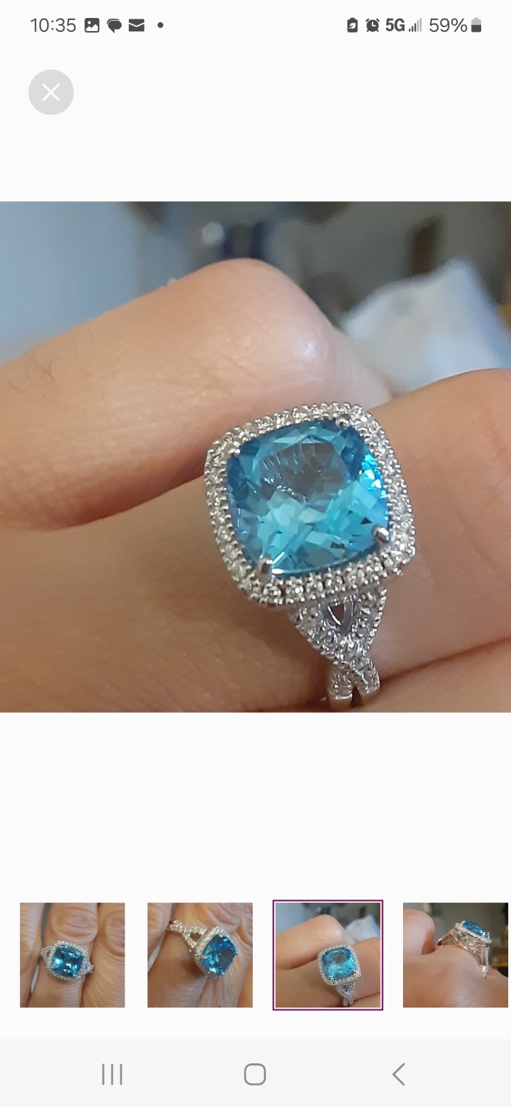 Blue Topaz and Diamond 14k White Gold Ring