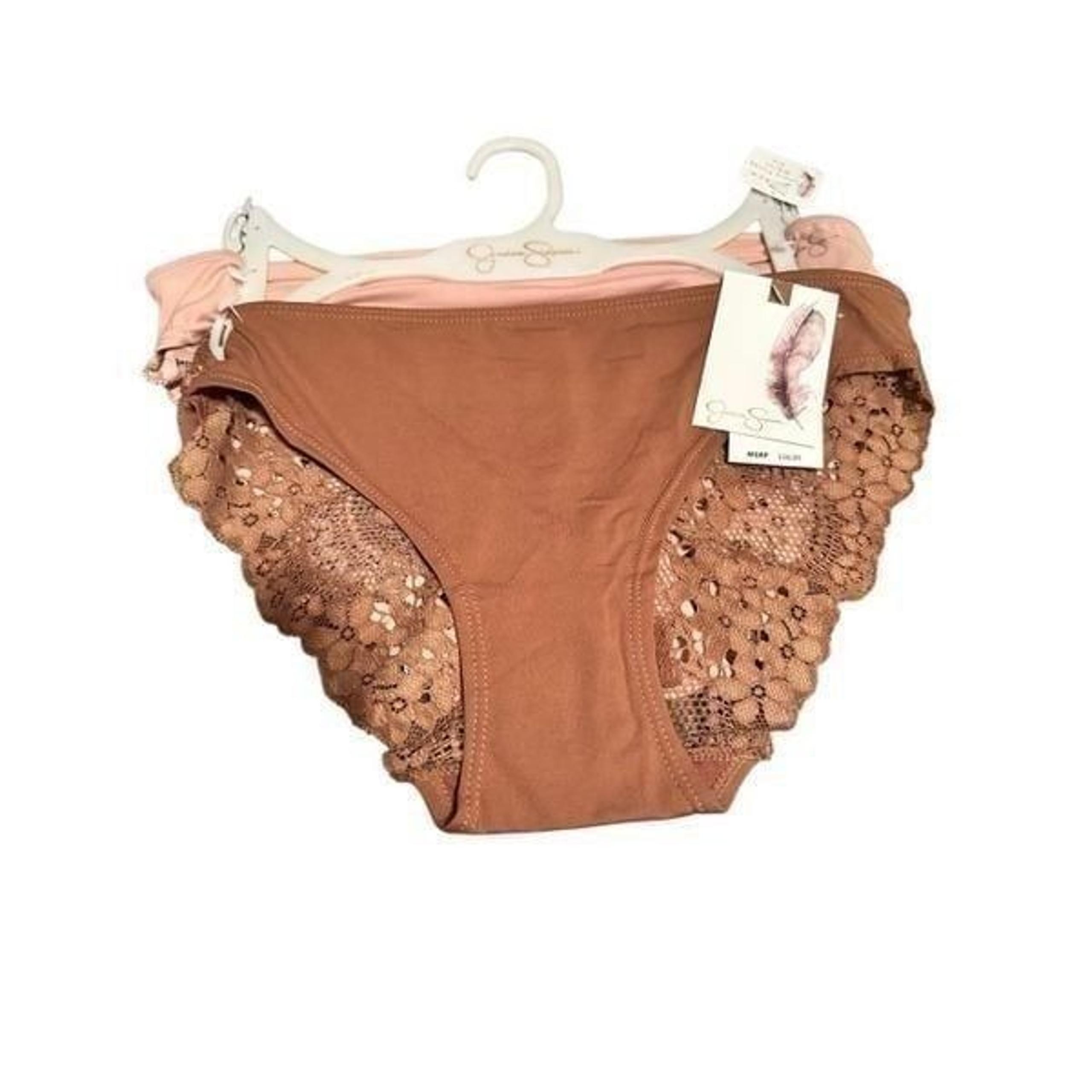 Jessica Simpson lace back panties 2 pack NEW sz Medium brown & pink bikini