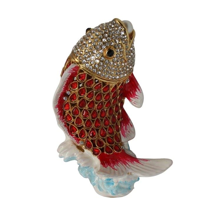 Feng Shui Carp Fish with Pearl Jewelry Case Abundance - 4.5 H