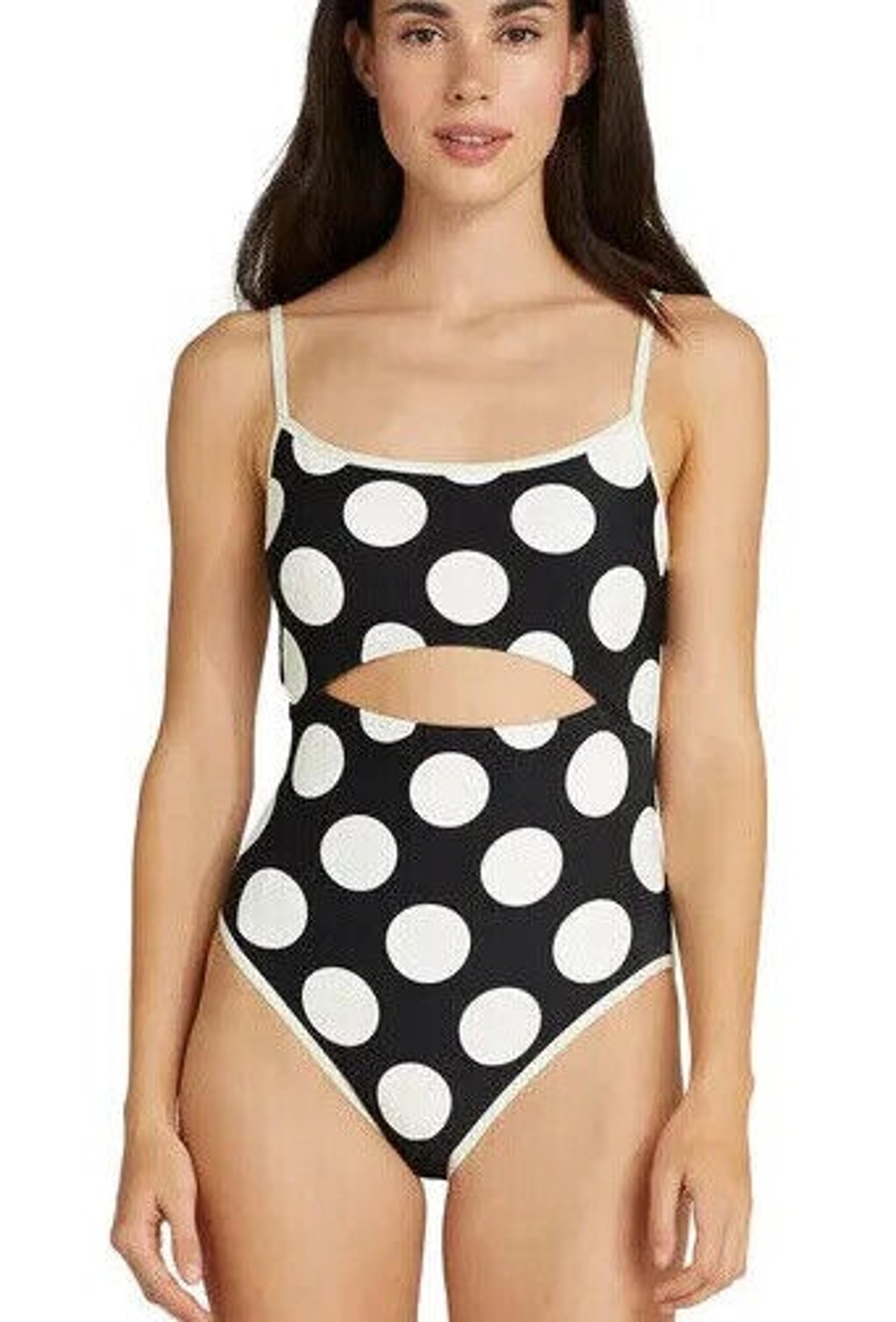 Kate Spade New York CUT OUT DOTS ONE PIECE SWIMSUIT BLACK WHITE SZ L NWT!