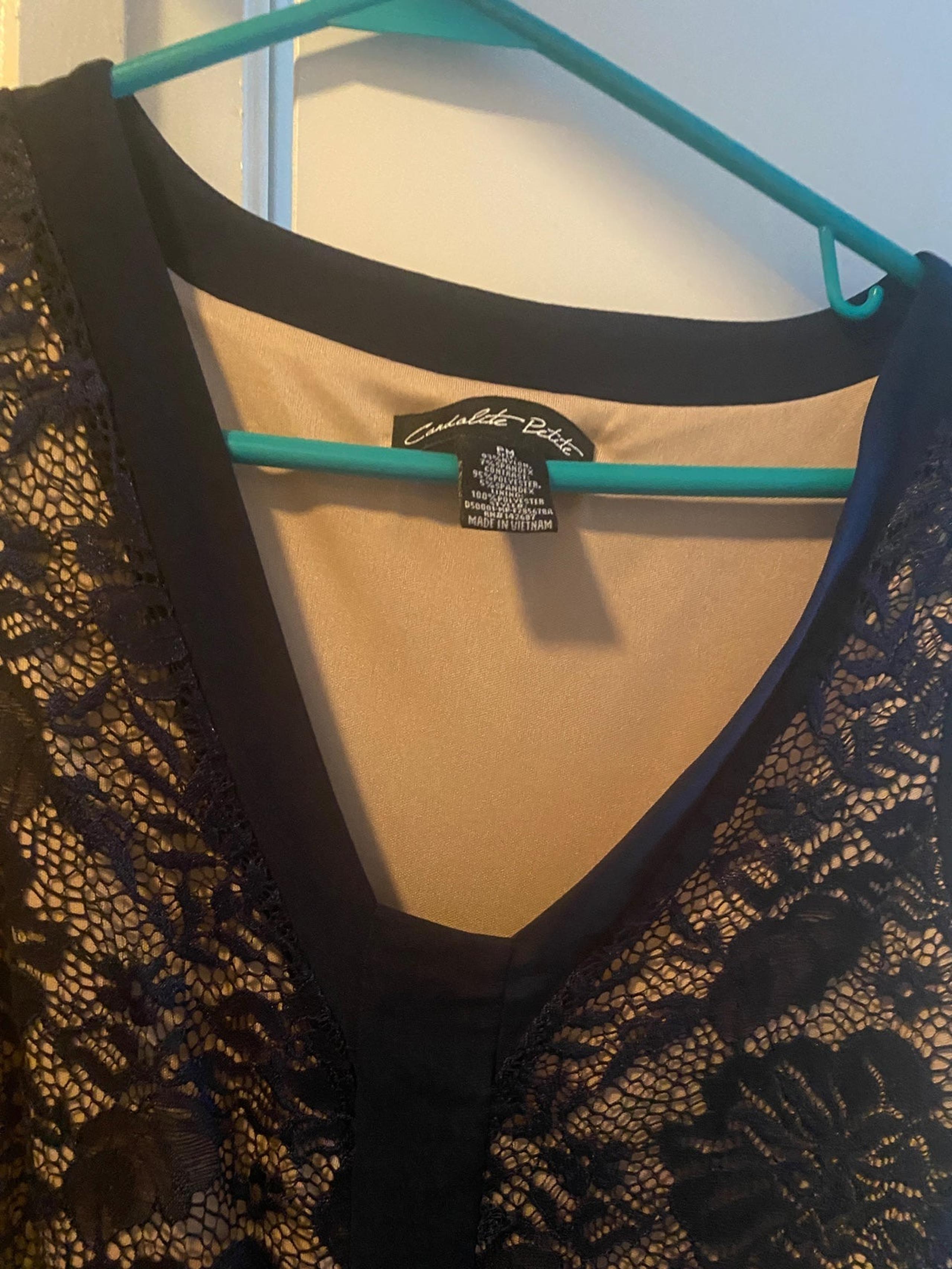 Lace navy blue and nude dress