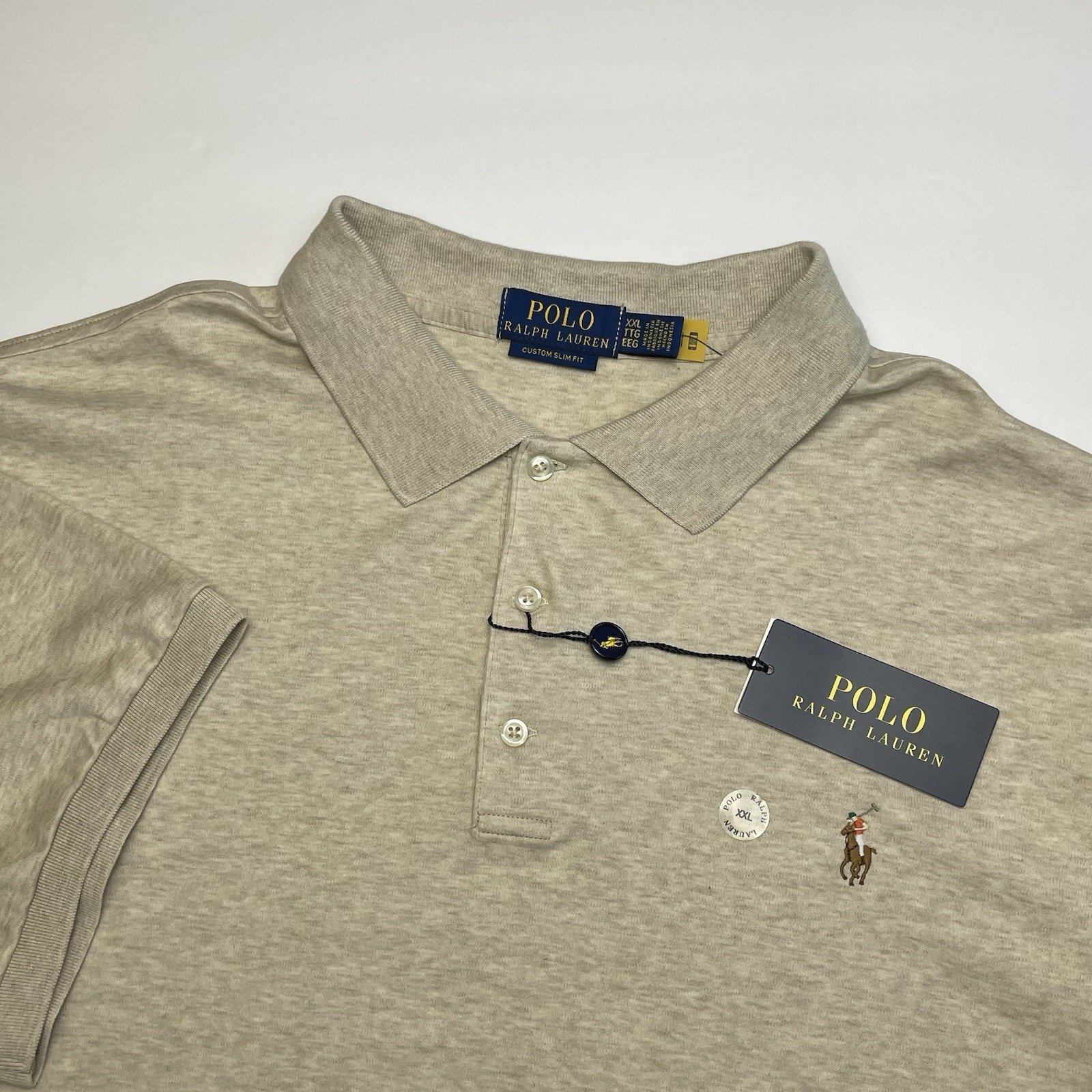 NEW Polo Ralph Lauren Polo Shirt Mens XXL Custom Slim Fit Beige Golf Flesh Pony