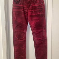 ROCK REVIVAL Barrett Biker Pants 32×32 EMBROIDERED RHINESTONE STUDS RED NWOT