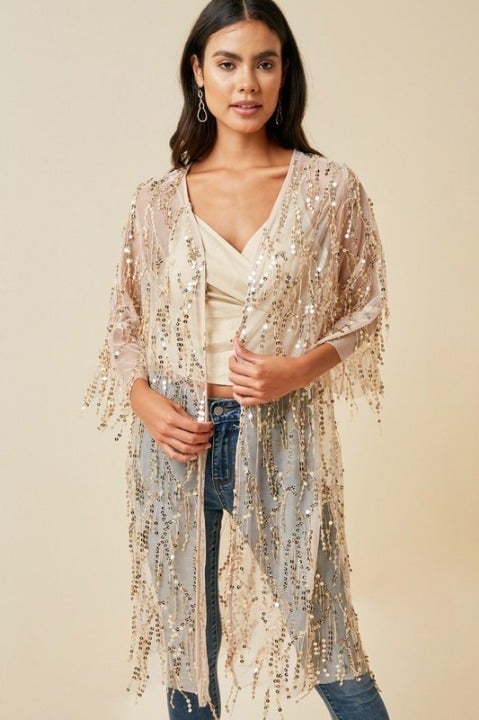 NEW HAYDEN SEQUIN CARDIGAN DRESS UP western Boho Magnolia champagne (SM-3X) SM