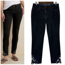 NWOT SOFT SURROUNDINGS Jeans 6 Petite Ankle Touch Of Lace Crochet Hem Dark Wash