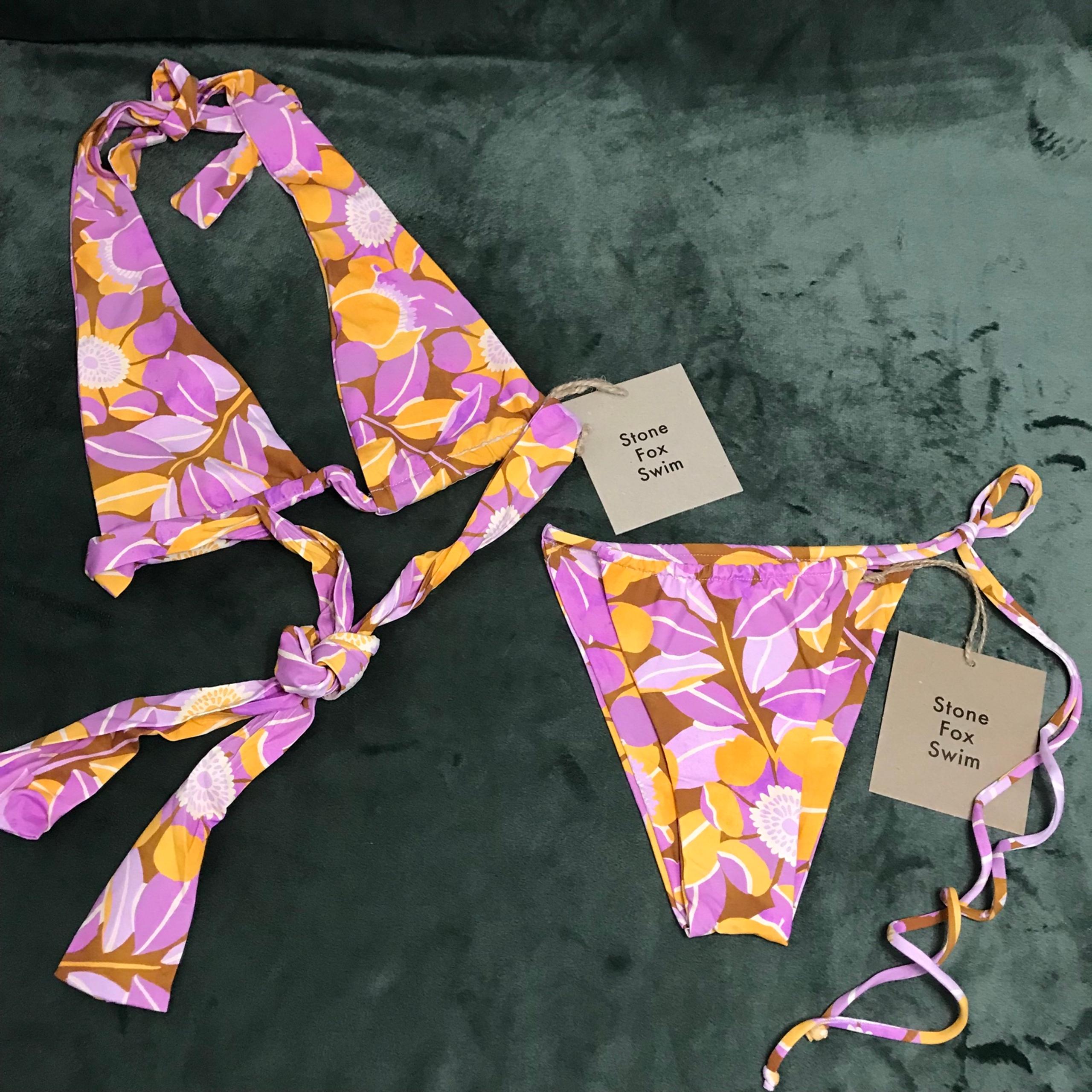 Stone Fox Swim Swimsuit Retro Bloom Print Rico Bikini Top & River Bottom Size XS