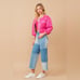 High Waisted Color Block Distressed Frill Edges Twill Jeans
