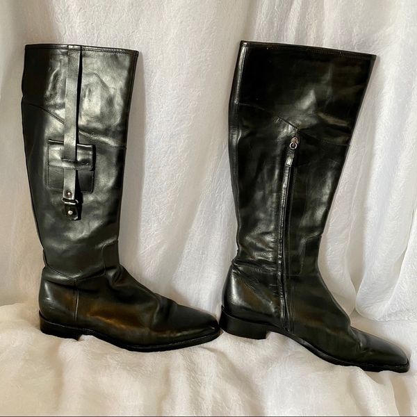 Faconnable Italian leather black riding boots
