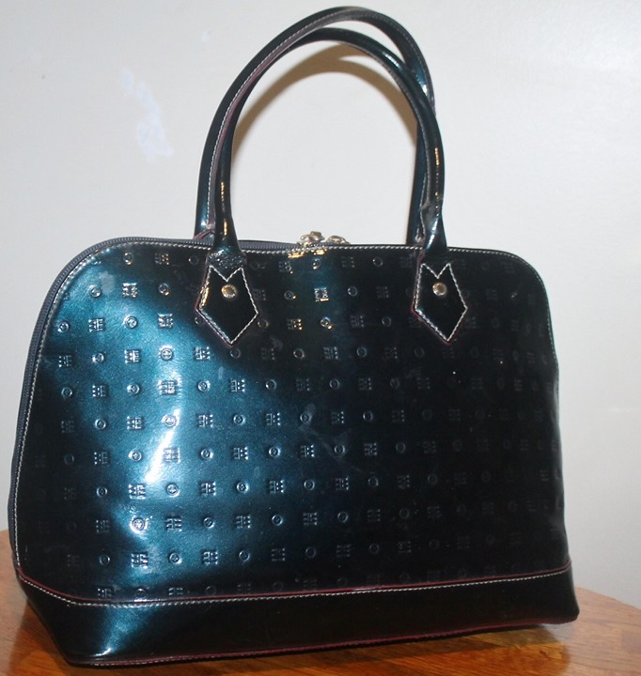 $499 Arcadia Italy Deep Blue Signature Domed Leather Satchel Purse Handbag Bag
