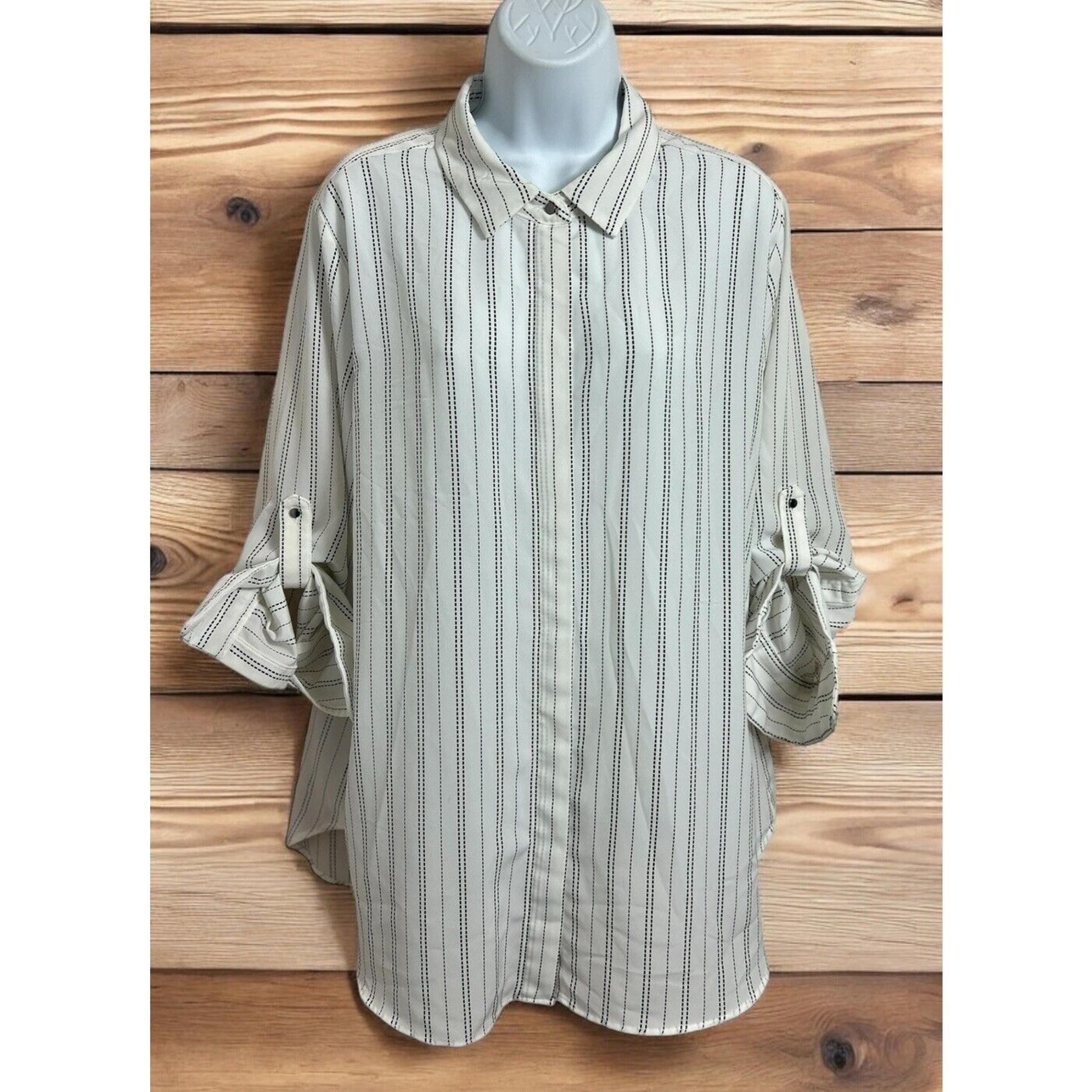 Mossimo Button Front Career Blouse Sz XXL Roll-Tab Long-Sleeve Top Office Wear