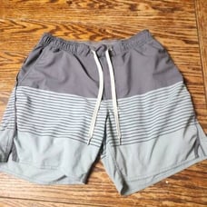 Vuori trail shorts in Shale Neptune Stripe