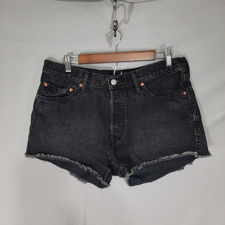 Levi's 501 Jean Shorts Womens Size 31 Black Button Fly Cut Off 5 Pocket Denim