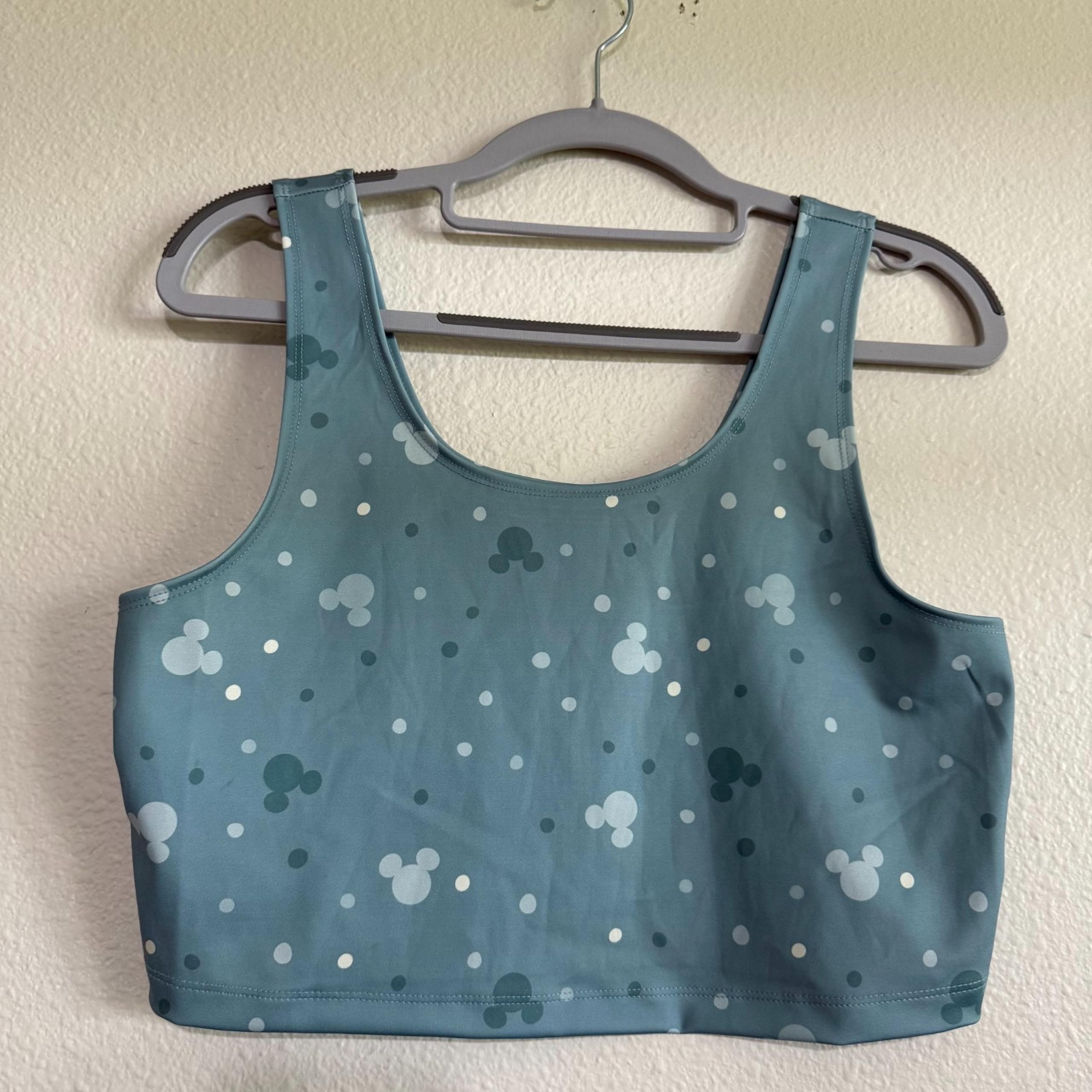 Disney Mickey Mouse Crop Top Women's Size Large Blue Stretch Yoga Athletic NWT