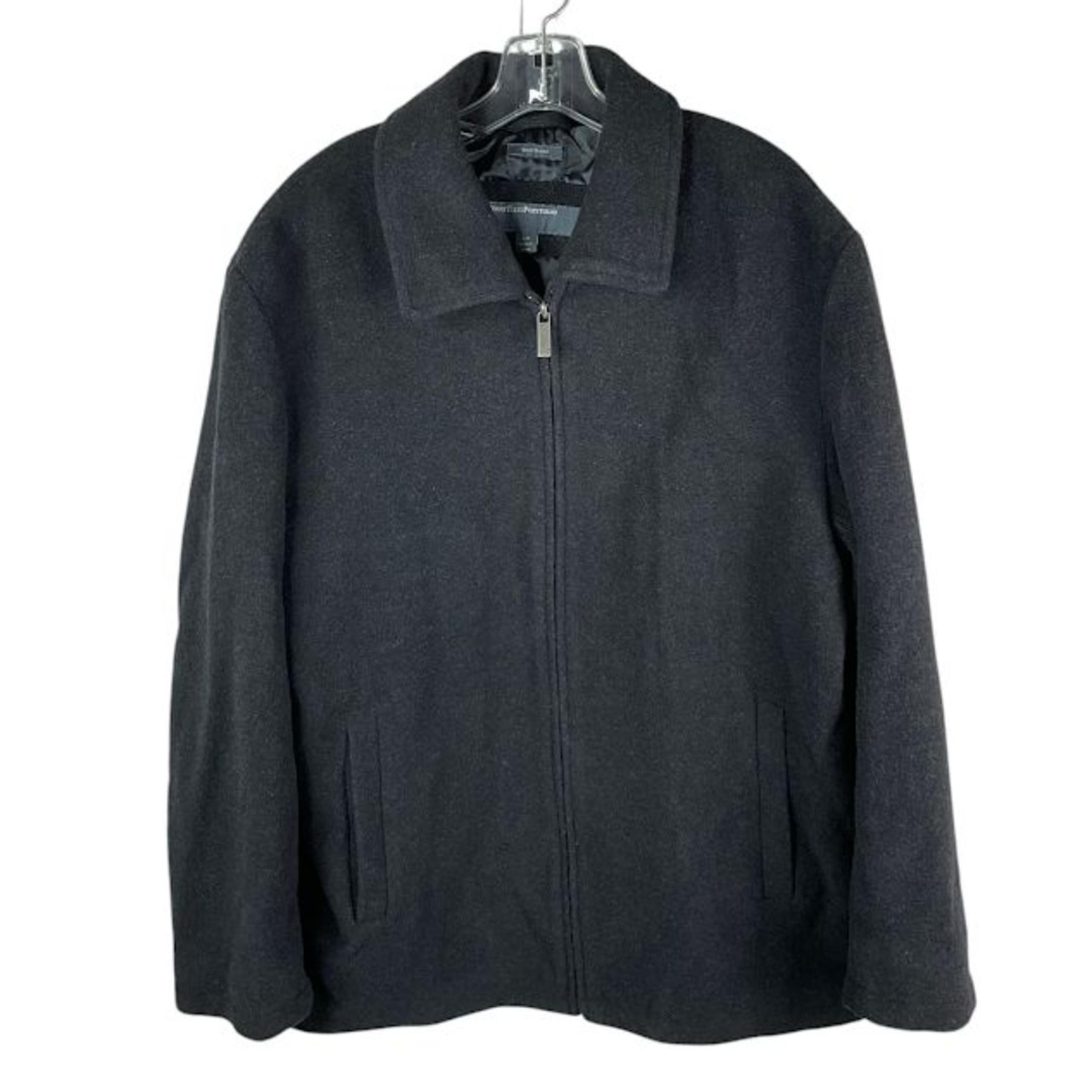 Perry Ellis Men's Full Zip Wool Blend Jacket Coat Black Large Outdoors Casual