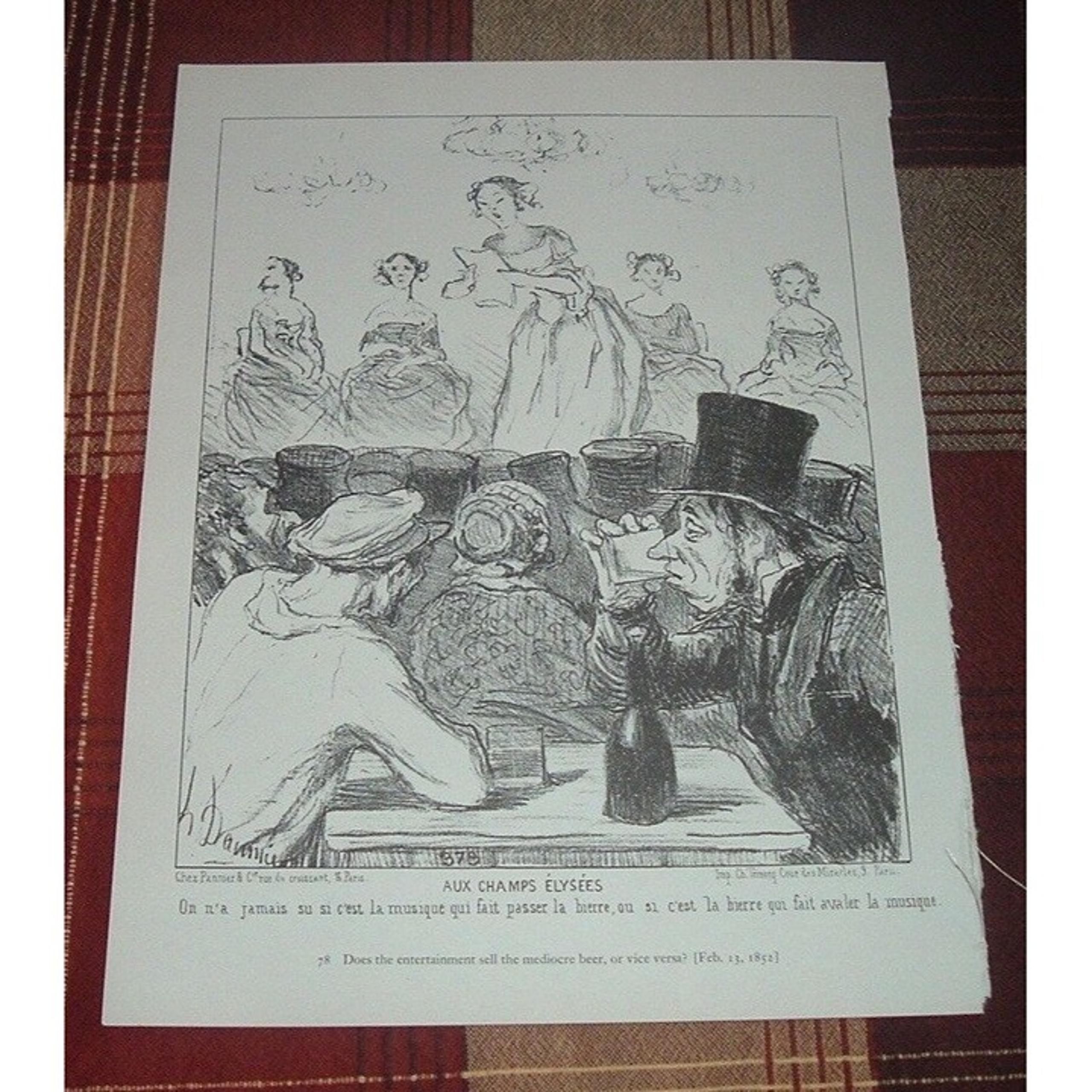 CHAMPS ELYSEES MUSIC BEER 1852 View by Honore-Victorin Daumier Caricature Print