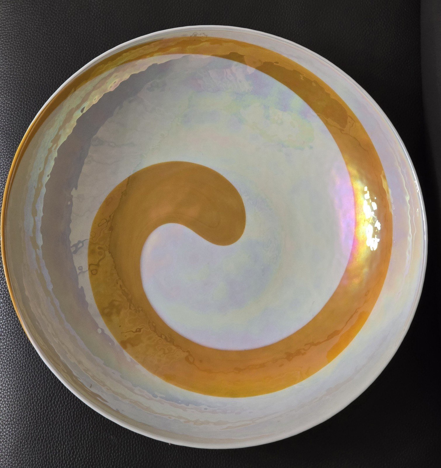 Rare Find Italian Murano Modern Art Glass Centerpiece Bowl White & Yellow/Orange