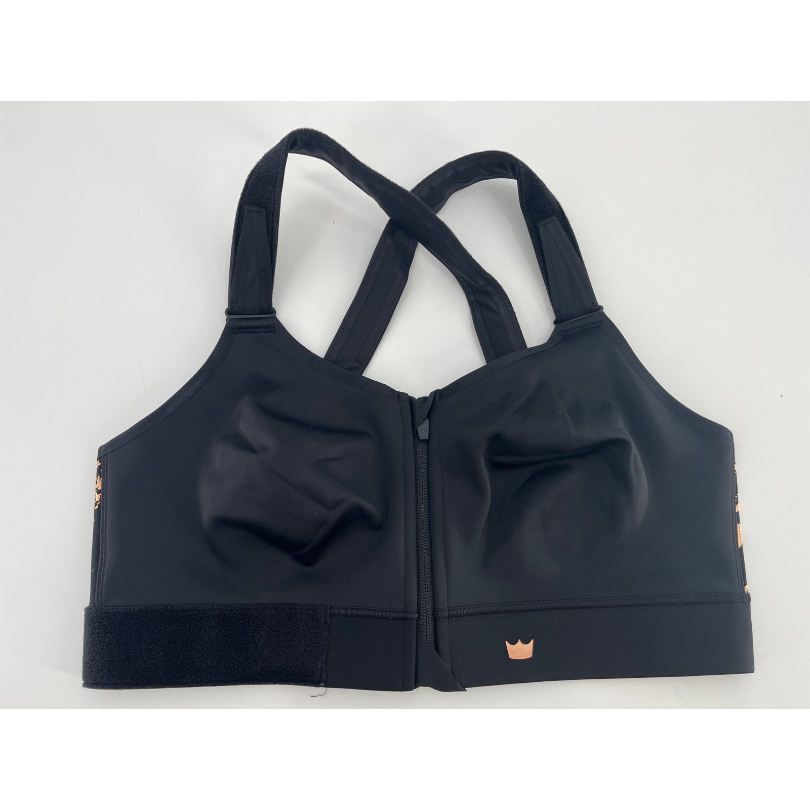 SheFit Flex Sports Bra Sz 2Luxe Black Bronze Fully Adjustable Medium Impact