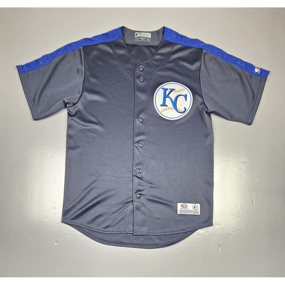 Kansas City Royals Baseball Jersey Mens Medium. True Fan Grey Button Down.