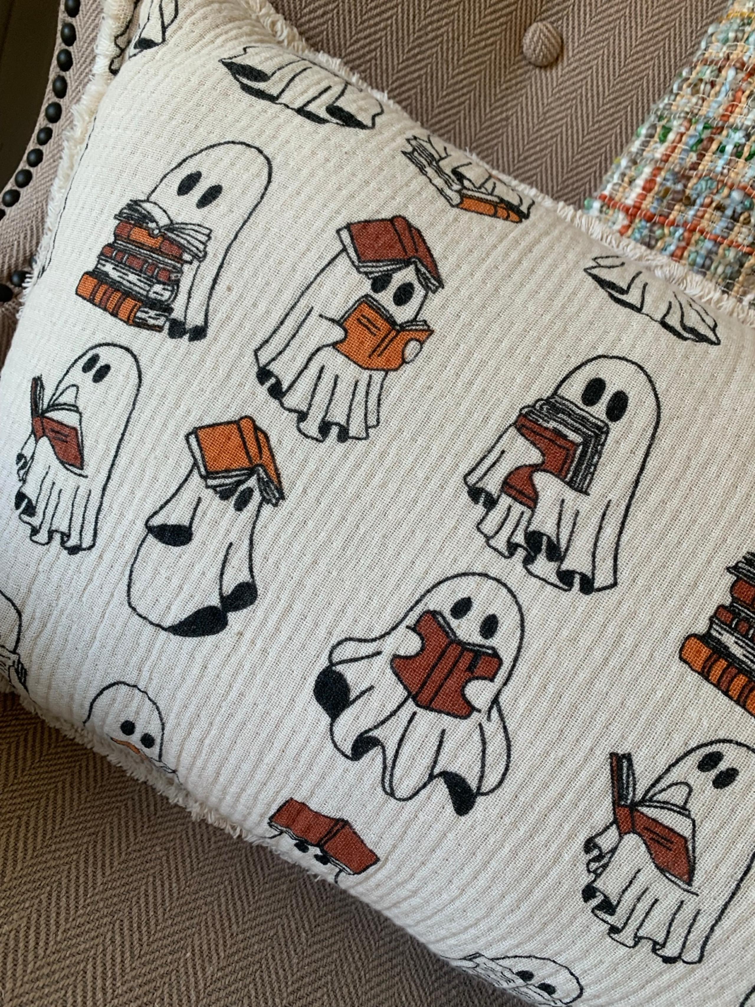 Ghosts with books pillow Cynthia Rowley Halloween pillow sheet ghost
