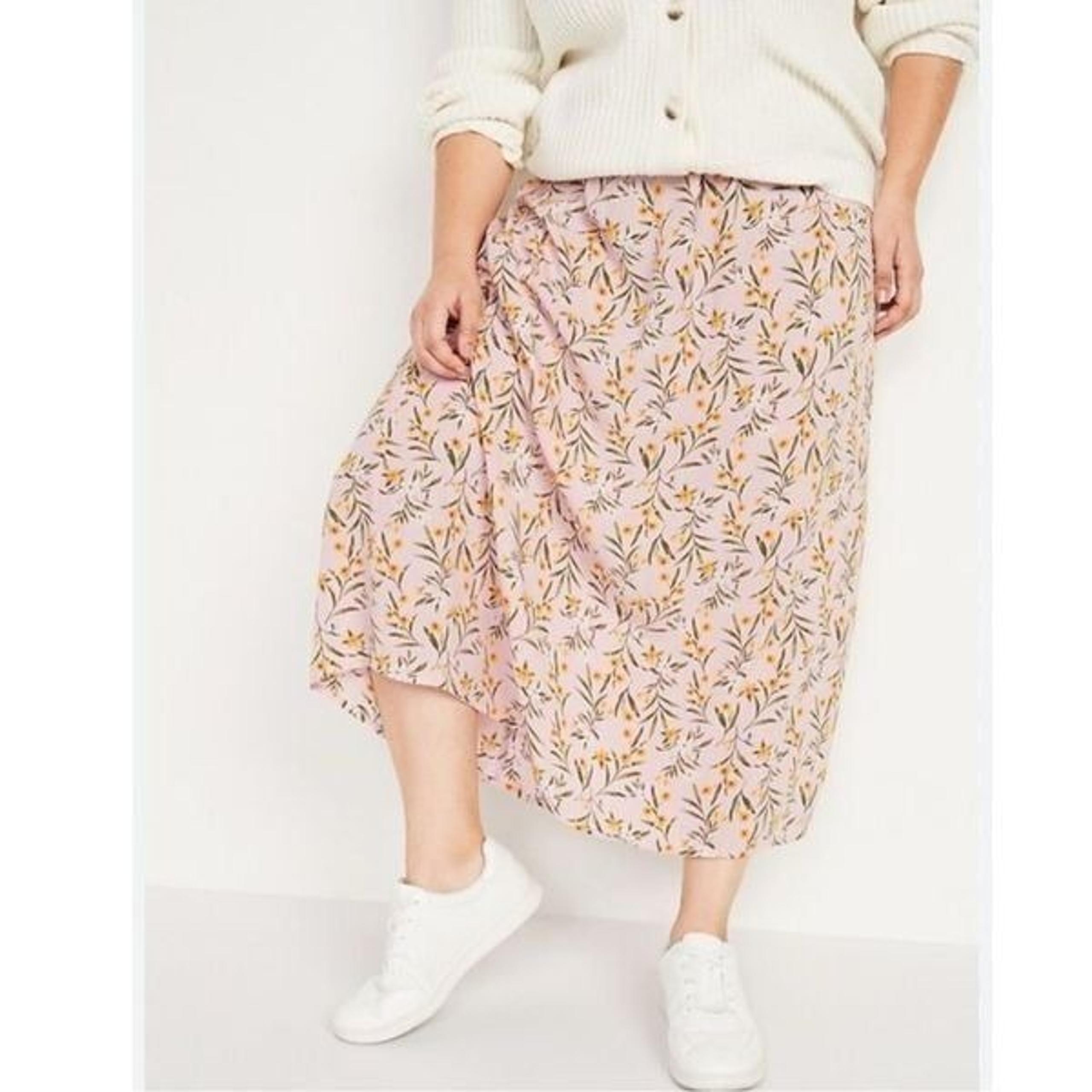 NWT Old Navy Smocked Waist Skirt Womens 2XL Plus Pink Floral Print Midi Boho