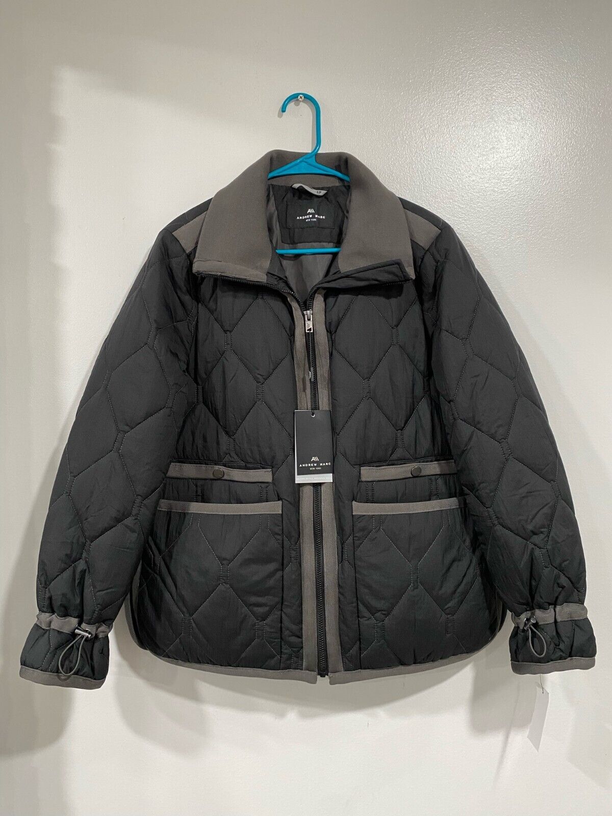 Andrew Marc Womens Devoe Lava Quilt Jacket Black and Grey Size S