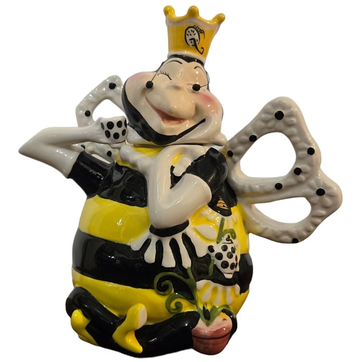 Queen Bee Teapot Heather Goldminc Blue Sky Ceramic READ Hand Painted 2012