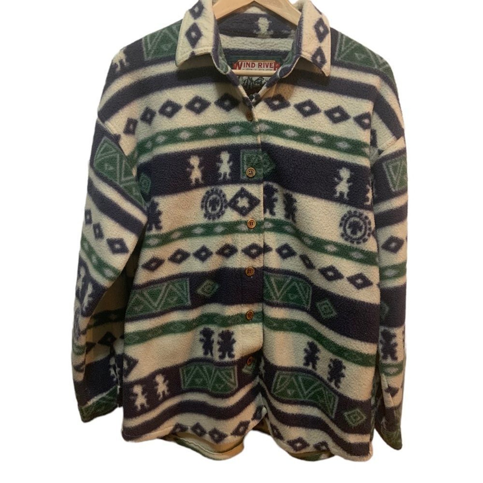 Vintage flannel shacket jacket warm shirt oversized with Aztec pattern. Sz M