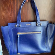 Navy Blue Furla Shoulder Bag Ginevra Genuine Leather Satchel