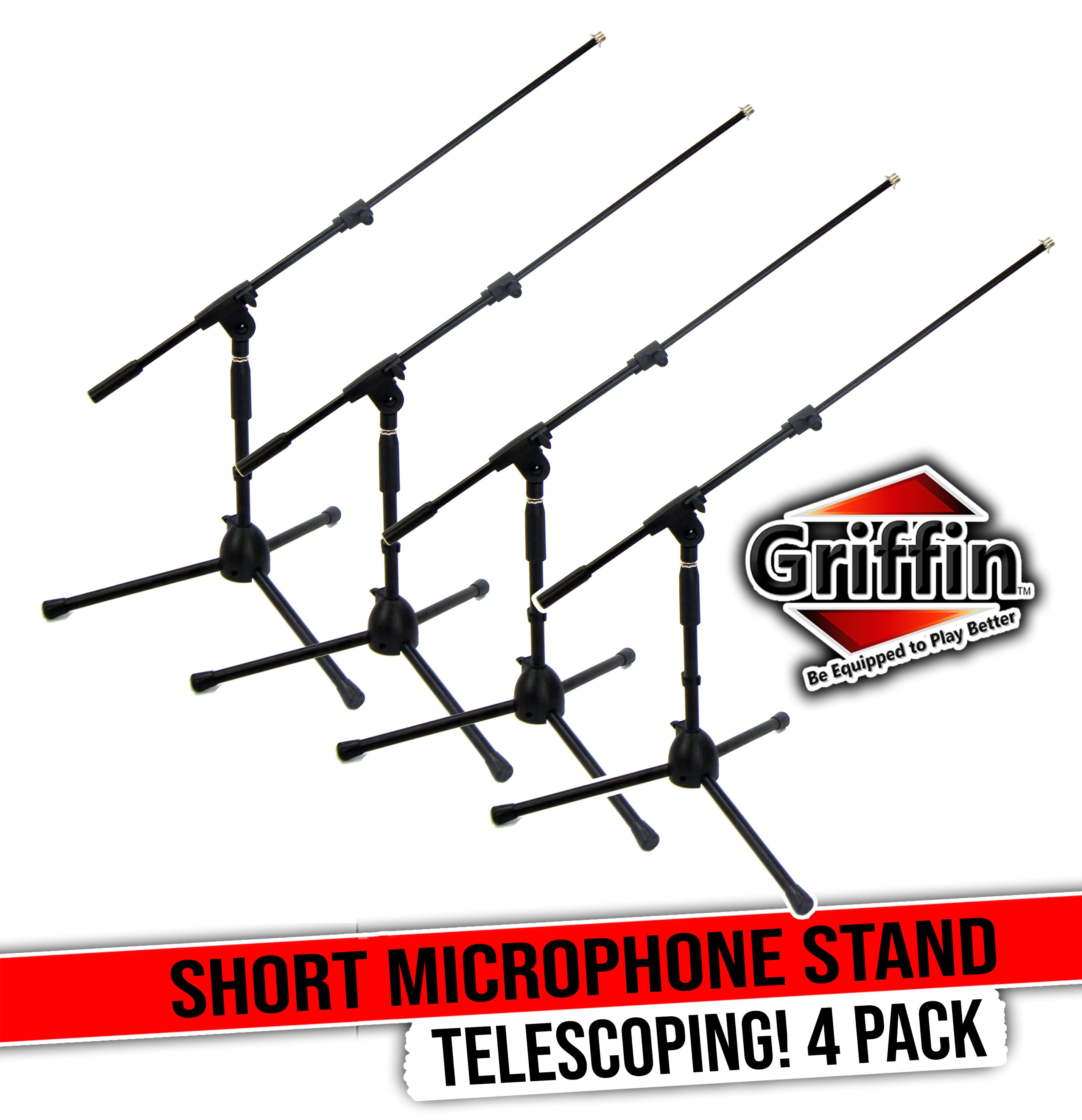 4-Pack Short Microphone Stand | Small Height Telescoping Boom Arm Mic AMP Mount