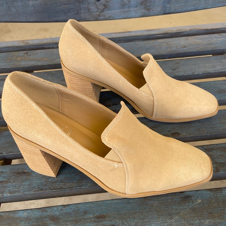 Joie Wevenly Womens Tan Suede Block Heel Slip-on Loafers Size 9.5M Square Toe