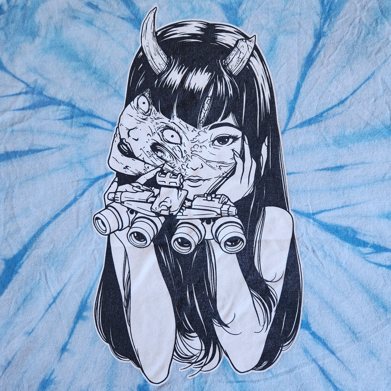 White Phosphor Tomie Kawakami Succubus Demon Blue Tie-Dye 2XL Graphic T-Shirt An