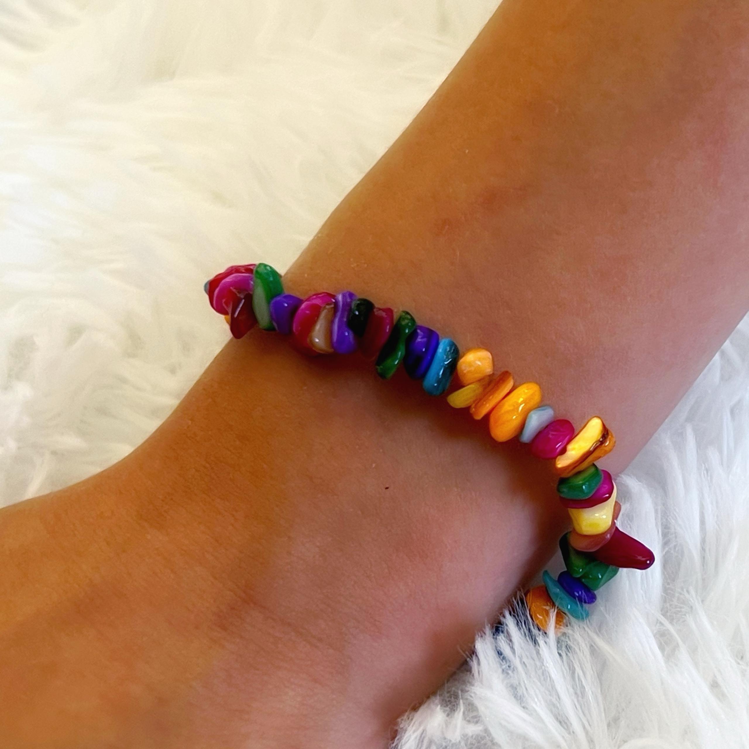 New Multicolor Rainbow Gemstone Bracelet Beach Gift Boutique Jewelry Gold Detail