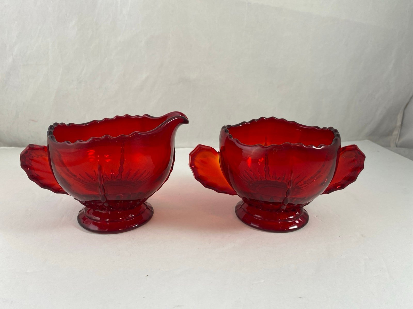 Vtg Martinsville Glass Radiance Ruby Red Creamer & Sugar Set 1930’s