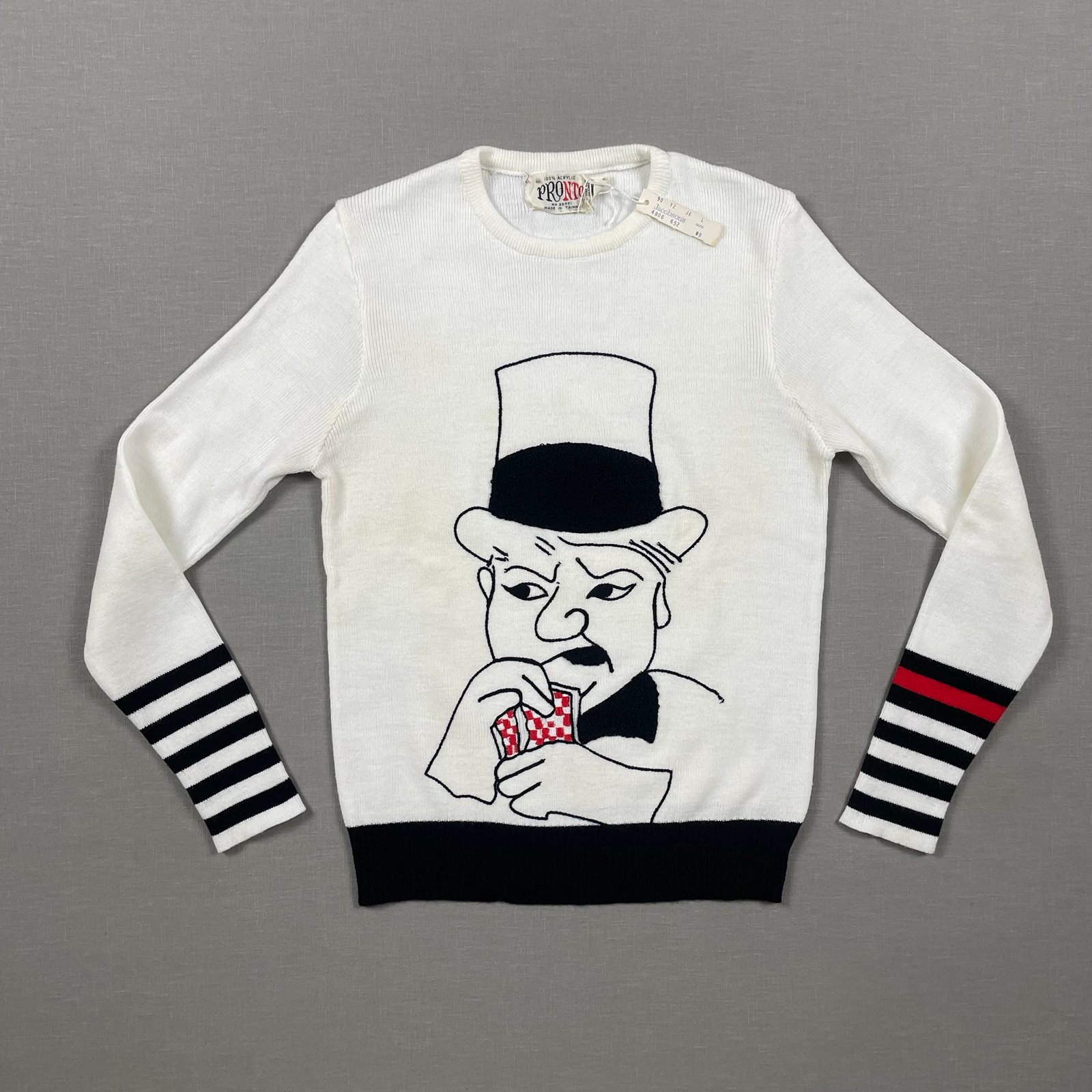 RARE Vintage 70s Womens Knit Sweater Large Pullover Pronto WC Fields Embroidered