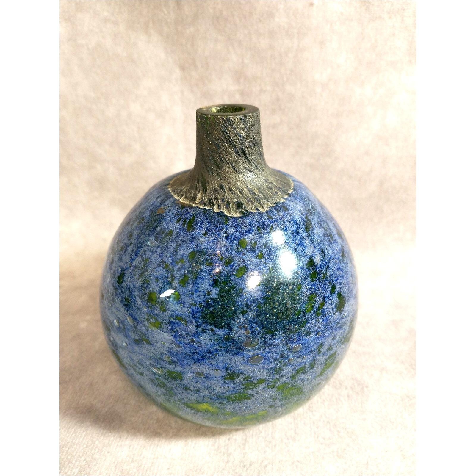 MCM Randsfjord Glass Norway Scandinavian Globe Vase Benny Motzfeldt Blue Green