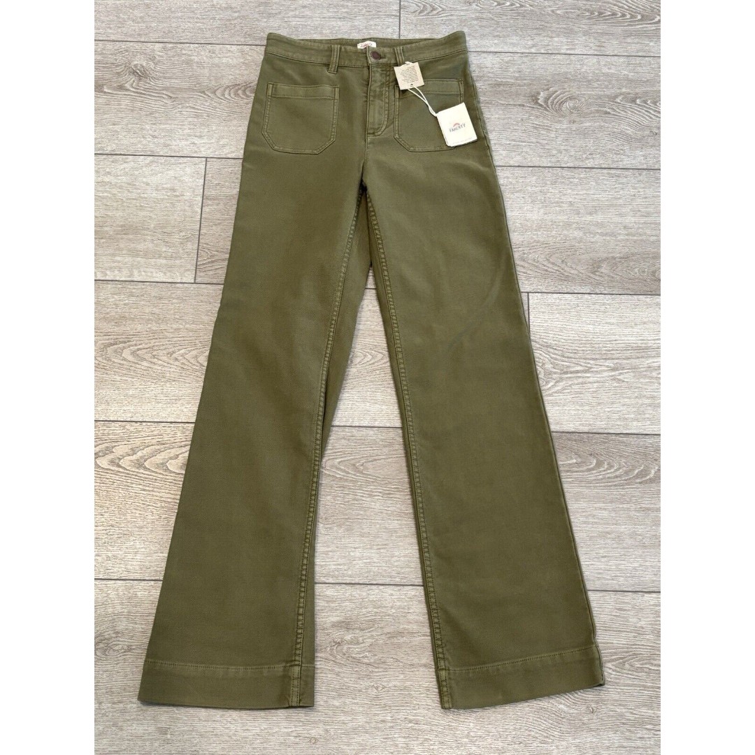 Faherty Stretch Terry Patch Pocket Pant Size 26 Military Olive NWT 168 Wide Leg