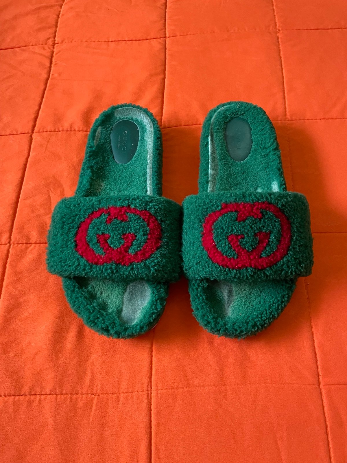 GUCCI Sandals Womens 42 Green 11/USA Interlocking Wool Slide Sandals