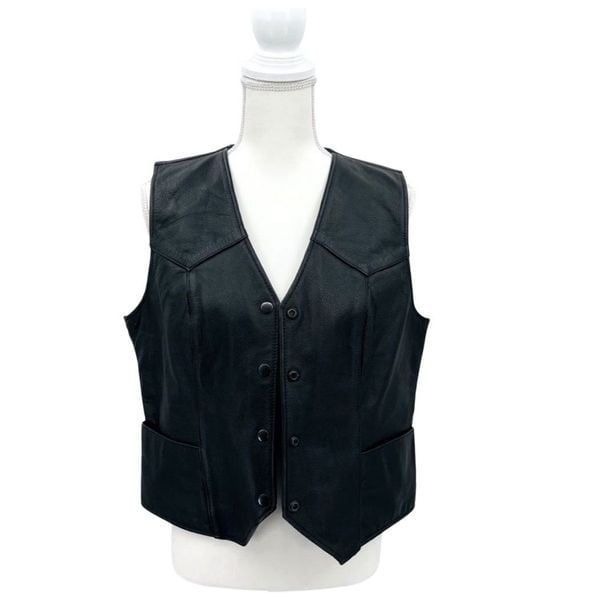 FMC Vest Motorcycle Biker Leather Black Size L