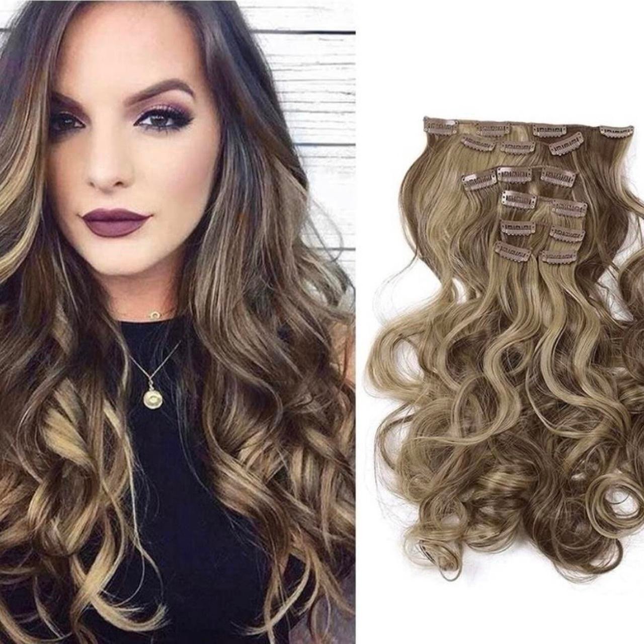 20 inch 16 clips brown/blonde highlight hair extensions