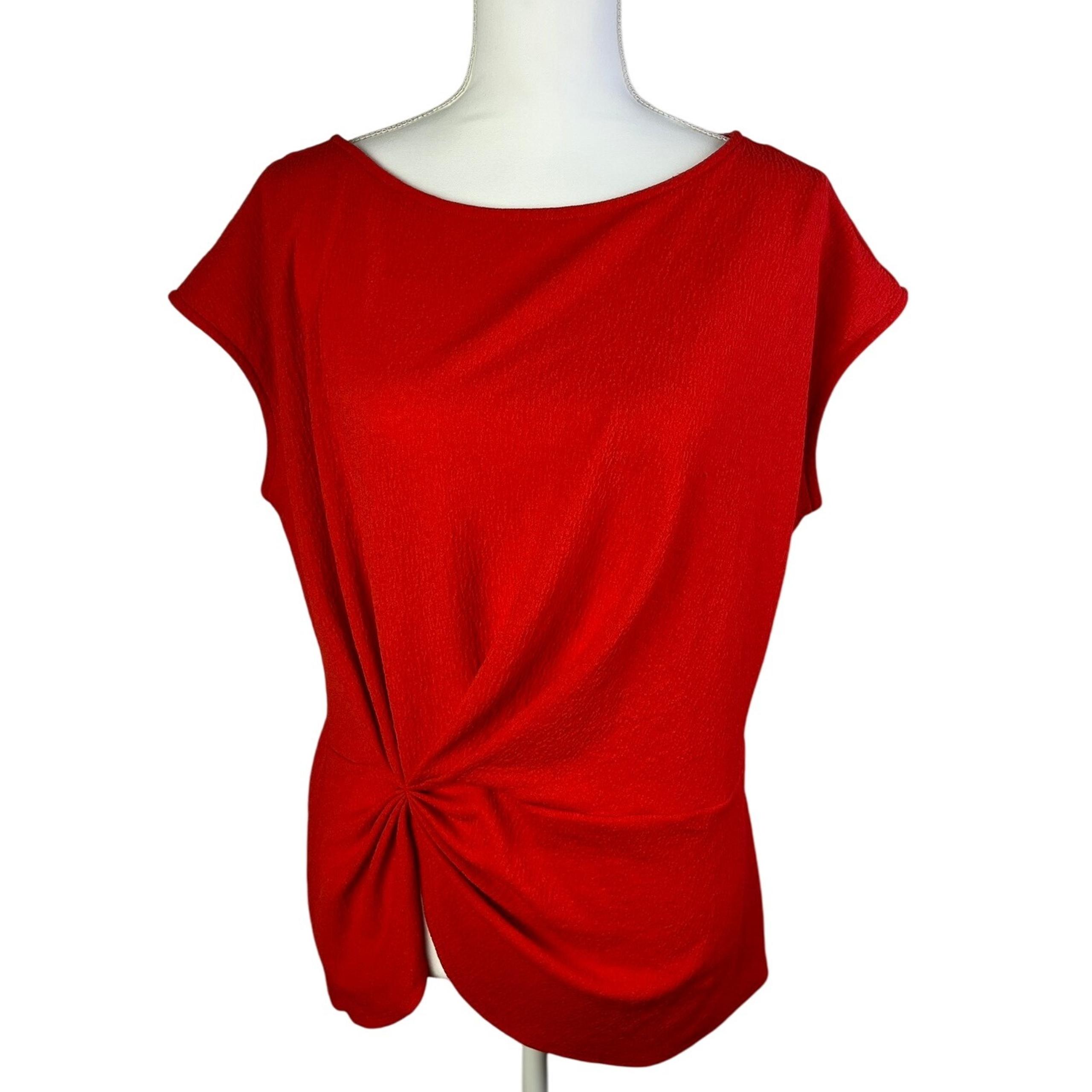Vince Camuto Twist Front Top Textured Knit Cap Sleeve Red Size Medium