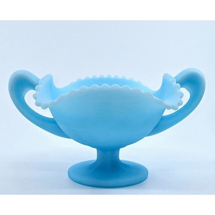 Fenton Satin blue Trophy style compote