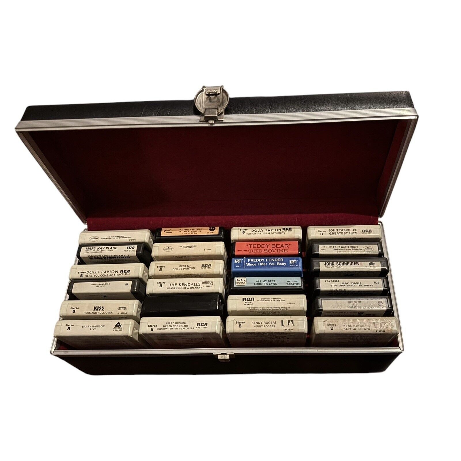 8 Track Tapes (24) + Storage Carry Case VTG KISS BTO Dolly Manilow John Denver