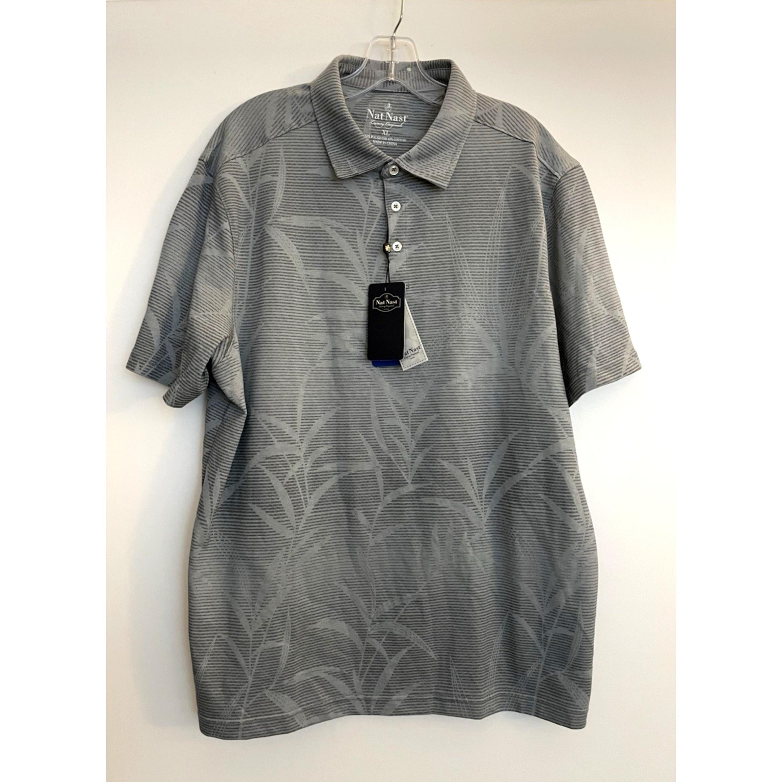 Nat Nast Luxury Originals Polo Shirt Mens XL Gray Tropical Leaf Short Sleeve