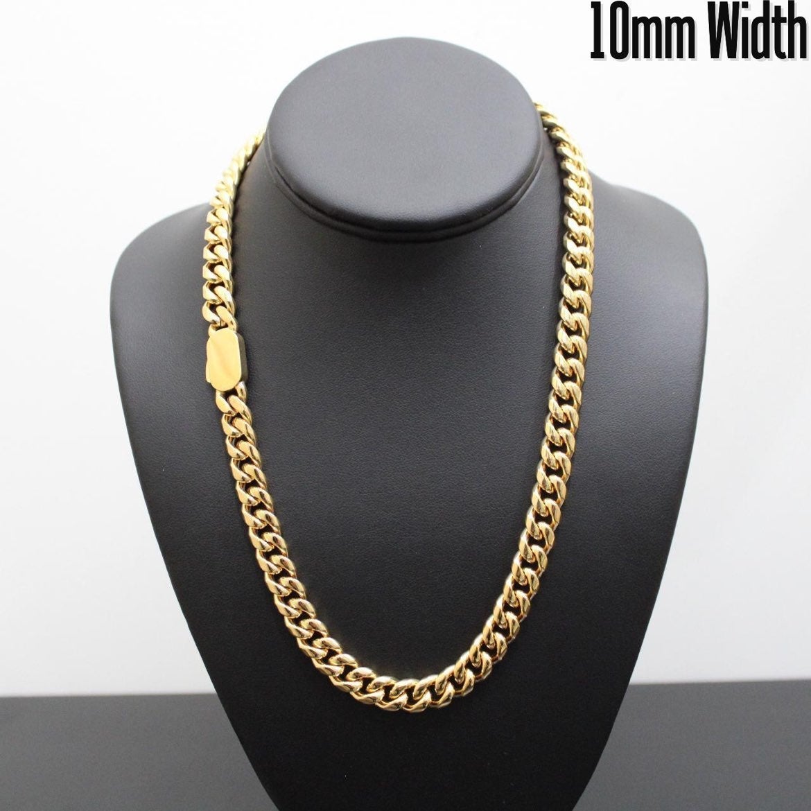 Gold 10mm Cuban Link Chain Necklace Button Clasp 18 20