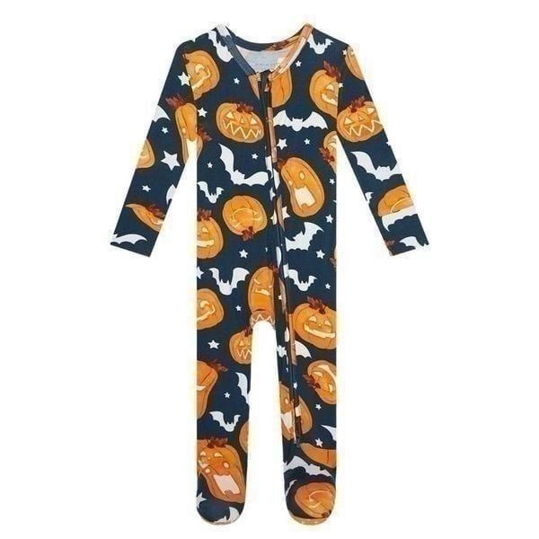 NWT Posh Peanut Bamboo Spooky Pumpkin Blue Glow in the Dark Footie sz 6-9 months