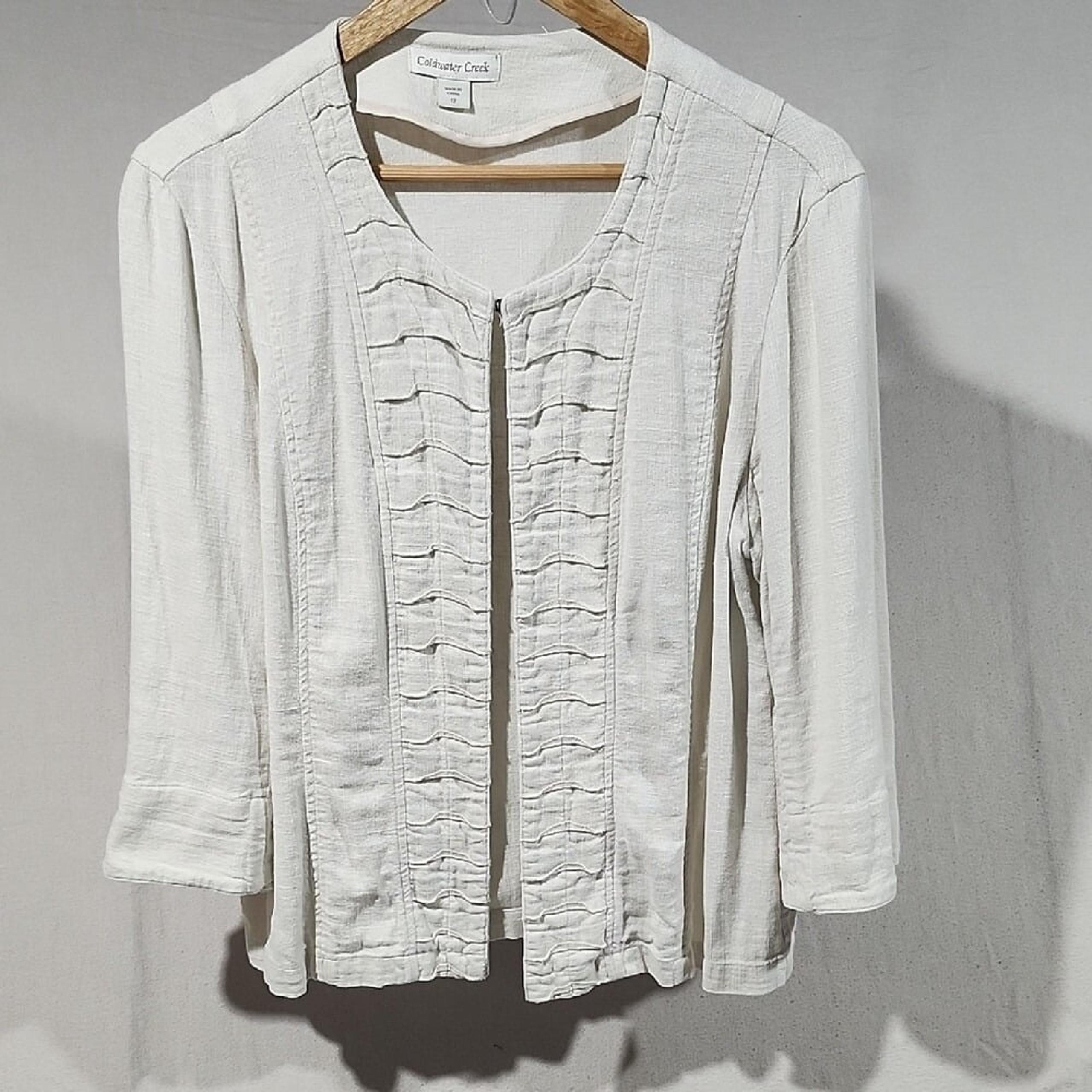 Coldwater Creek Linen Blend Women's Cream Jacket W/ Folded Ruffle Detail Size 12