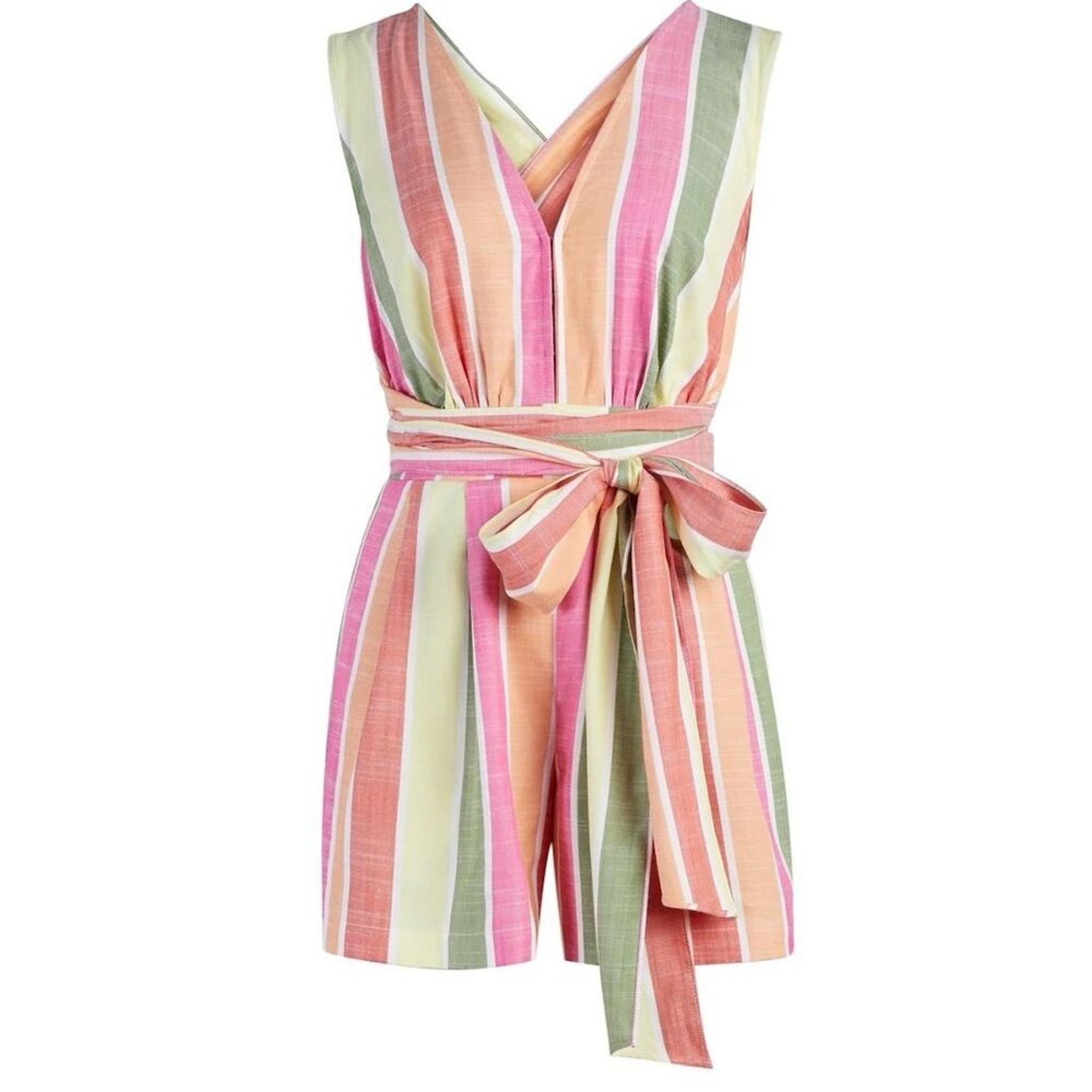 NWT New York & Company Women's Stripe Romper Size L Multicolor V-Neck Summer