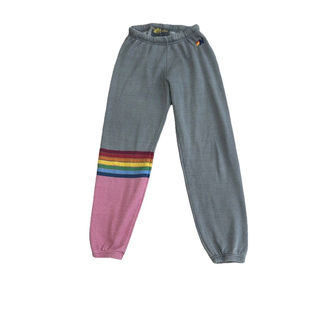 Aviator Nation 7 Stripe Rainbow Stitch Gray Two Toned Sweatpants Medium