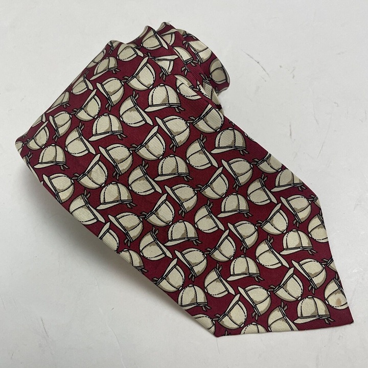 Vtg Polo Ralph Lauren Jockey Hat Red Tan Silk Hand Made Necktie